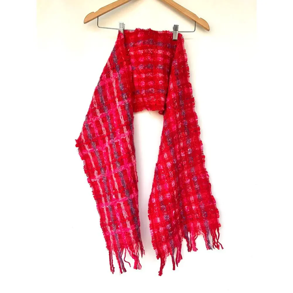Kate Spade Live Colorfully Oversized Scarf Designer Knit Pink Fringe Wool Mohair